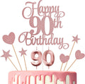 90th Birthday Cake Toppers, 90th Birthday Candles Numeral Candles and Glitter Cake Decorations Toppers Set for Party Supplies (Rose Gold)