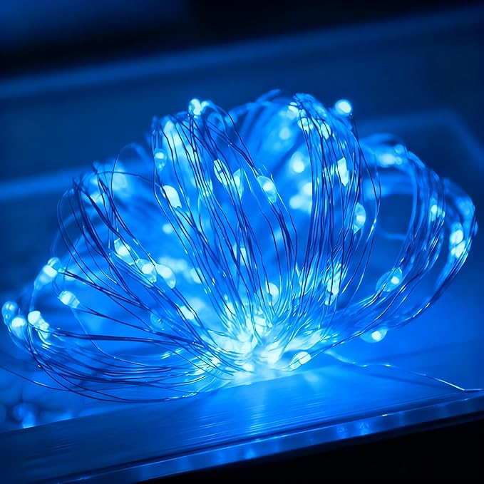 btfarm 12 Pack Fairy Lights Battery Operated, 7FT 20 LED Mini String Lights Waterproof Silver Wire for Mason Jars Centerpiece Table Crafts Bedroom Christmas Decoration, Blue