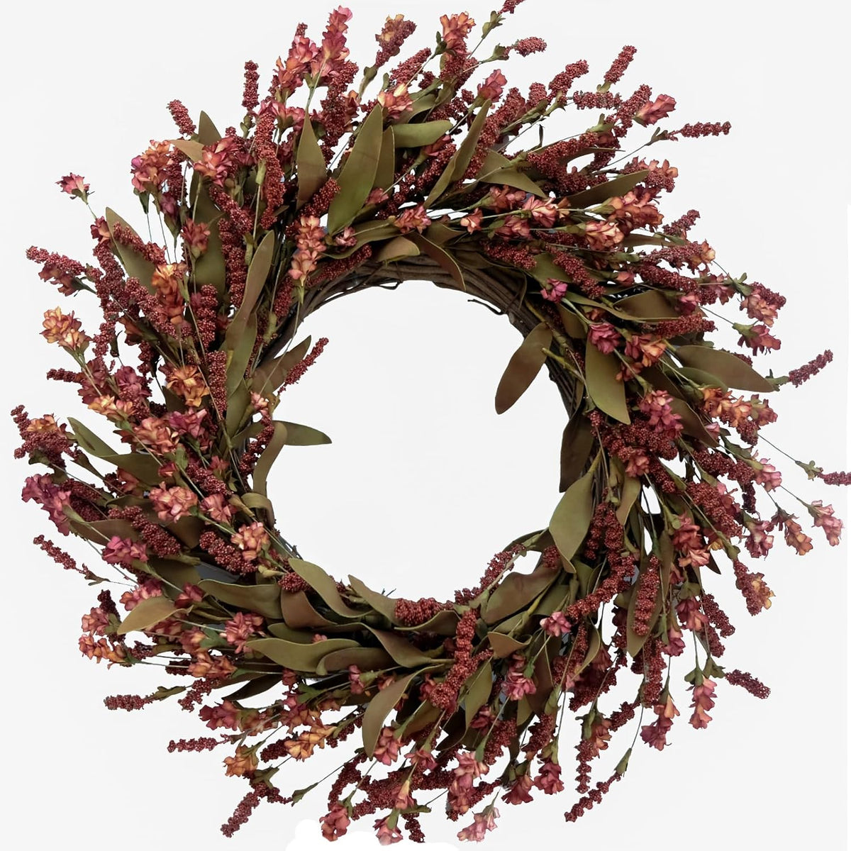 tempus 20" fall artificial burgundy flower string wreath, main product view