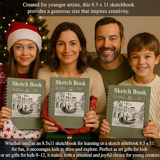 Sketch Book 8.5"x11", Spiral Sketchbook Pack of 2, SuFly 200 Sheets (68 lb/100gsm) Acid Free Sketch Pads for Drawing for Adults Spiral Bound with Hard Cover for Kids & Adults, 100 Sheets Each