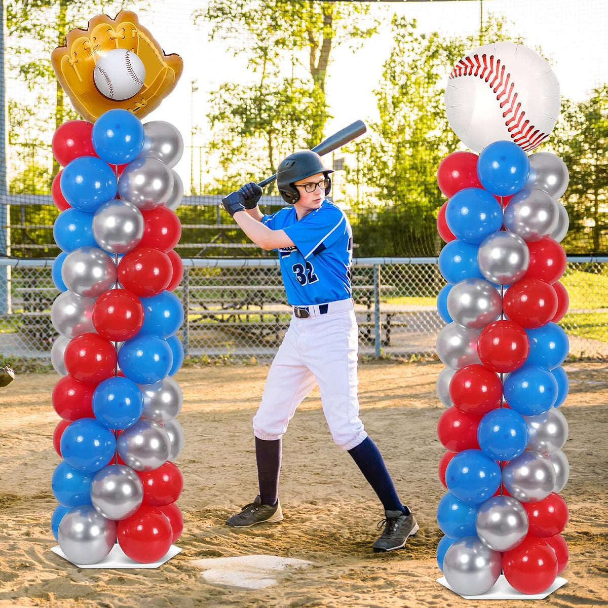 2 set baseball balloon column stand adjustable baseball showing dimensions