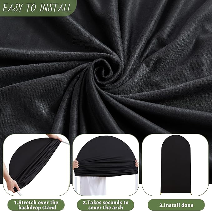 7.2FT Black Arch Backdrop Cover - Polyester Fitted Wedding Arch Stand Covers Round Top Chiara Arch Backdrop Cover for Birthday Party Banquet Photo Background Decoration