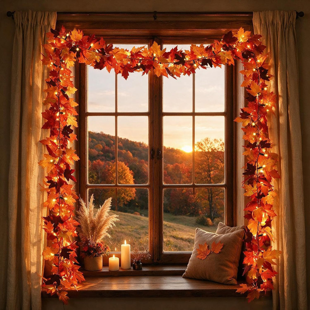 12ft 50 led fall garland with lights,8 modes on a desk or shelf