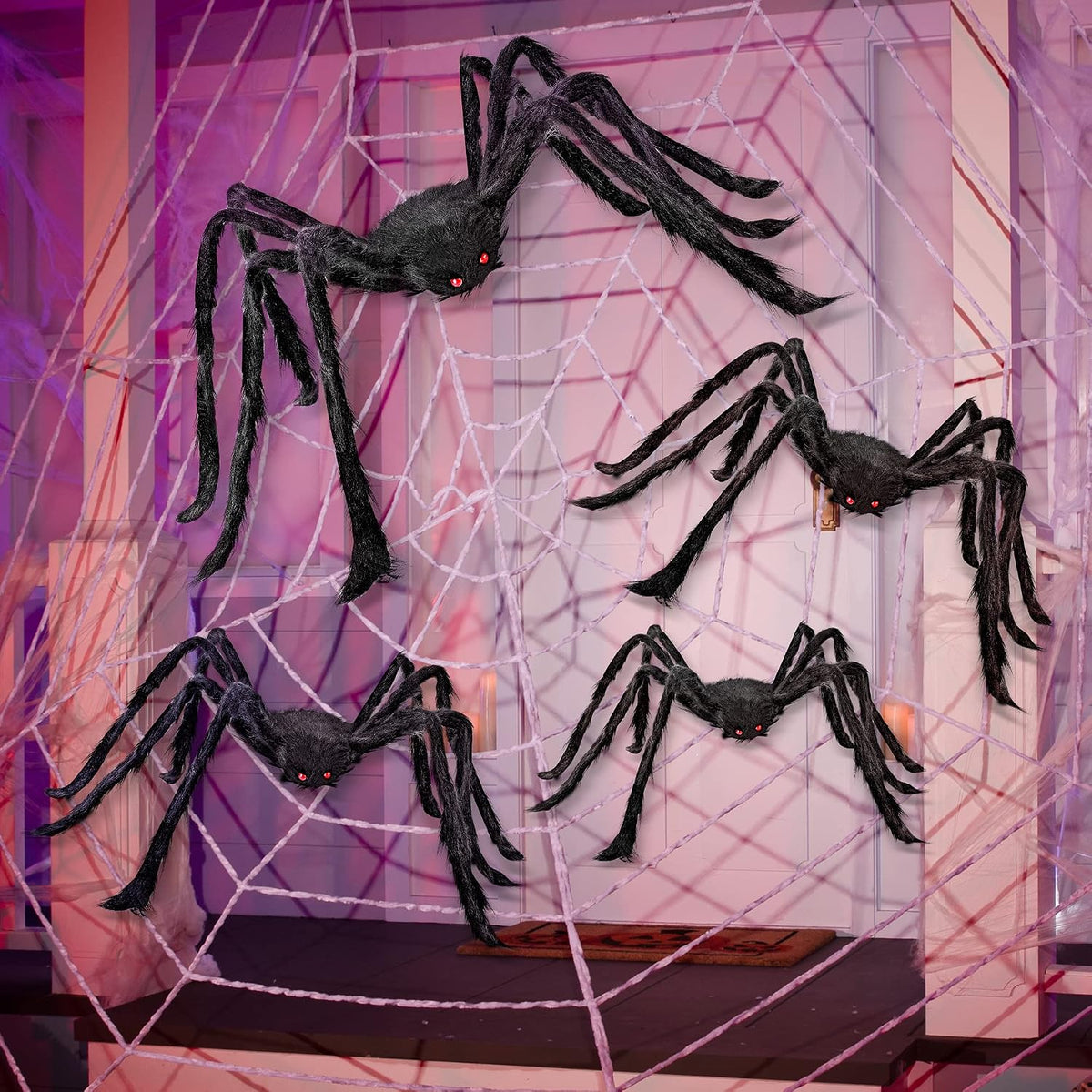 JOYIN 4 Packs Halloween Outdoor Decorations Spider Set, Scary Large Spiders f...