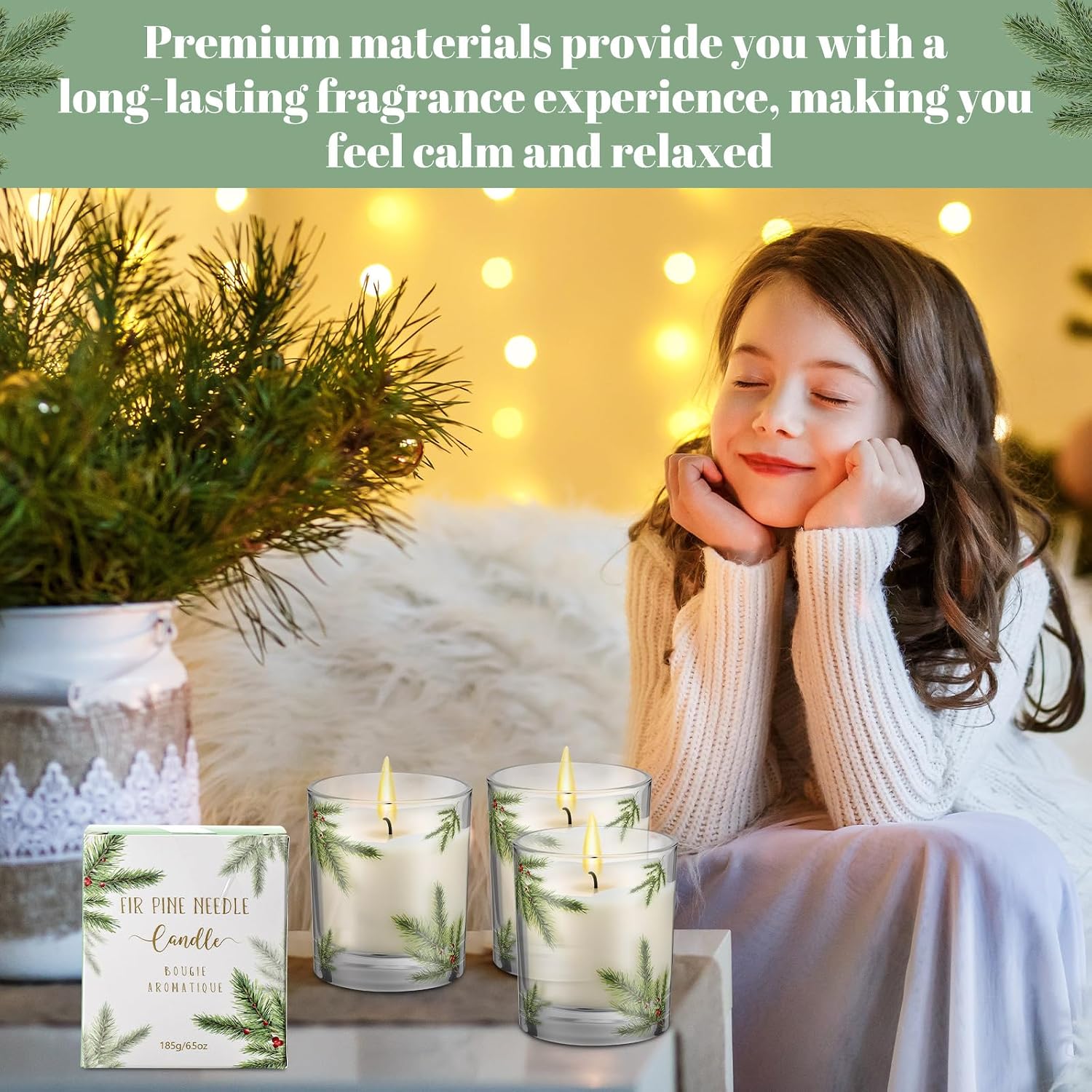 Nuanchu 4 Pack Fir Pine Needle Candle 6.5 oz Scented Candles Gifts with Fir Pine Needle Design Valentine's Day Home Decor for Women and Men