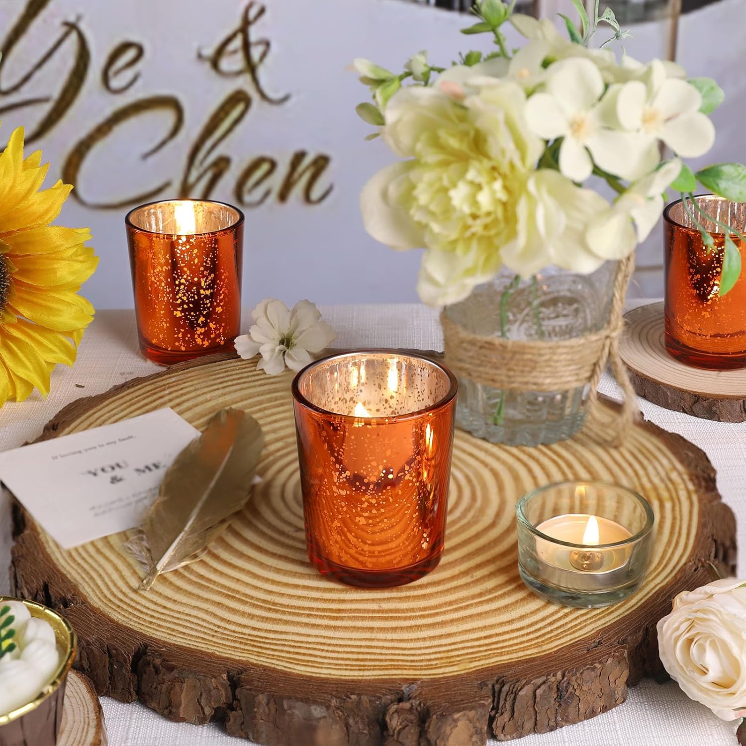 DARJEN 24 Pcs Orange Votive Candle Holders, Tea Lights Candles Holders | for Wedding Centerpieces & Party Decorations, Fall Home Table and Thanksgiving Day