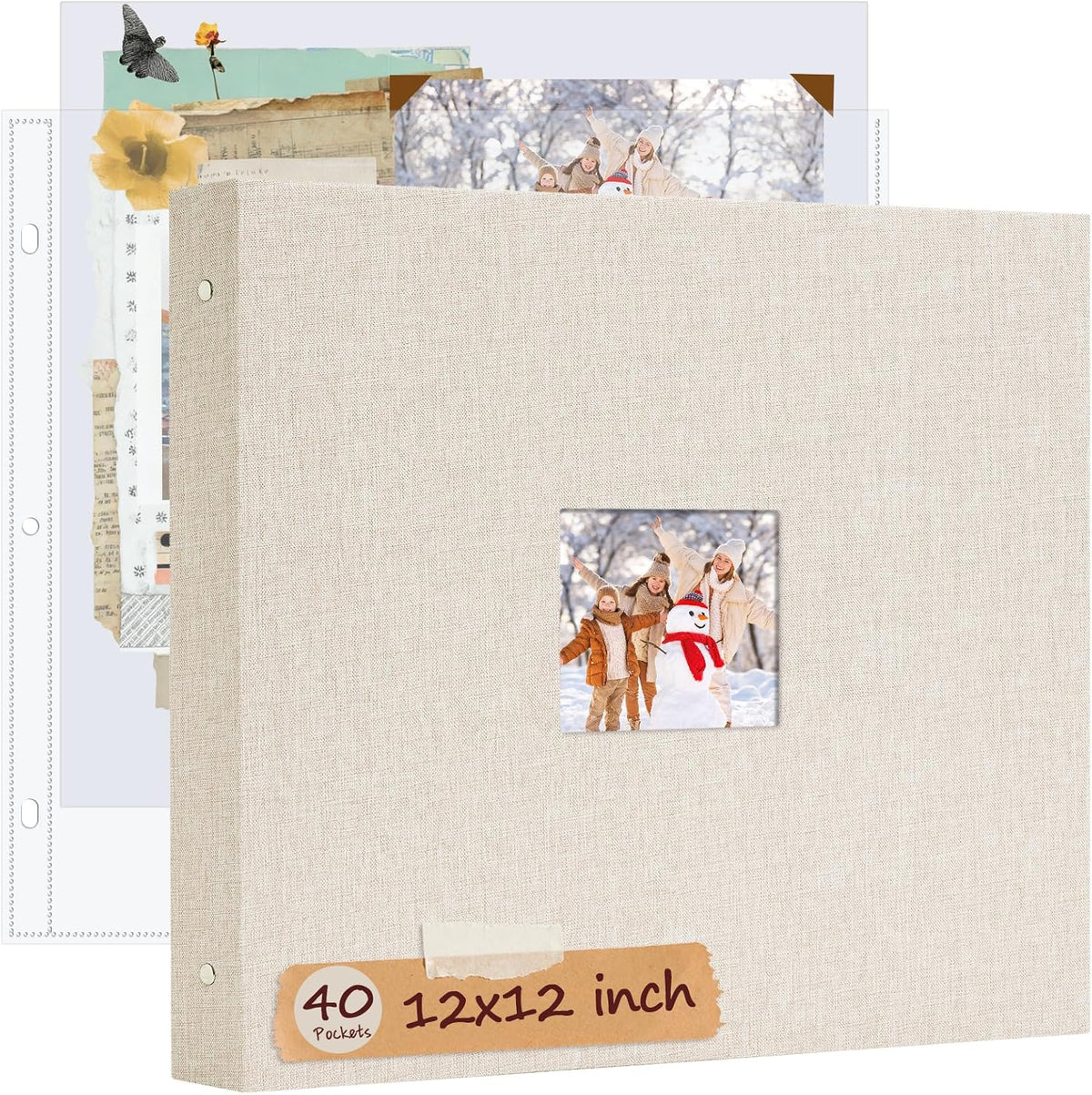 12x12 Inch Large Scrapbooks Photo Album, 3 Ring Binder, Beige