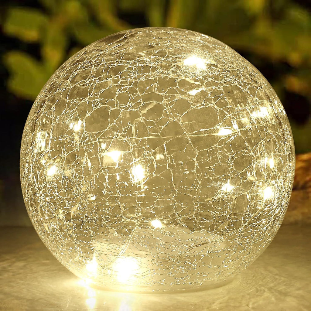 6 Inches Crackle Globe LED Lamp Battery Operated with Timer, Gold Mercury Crackled Glass Ball Light with Bottom Switch for Festival Christmas Decoration, Home Living Room Indoor