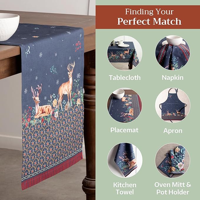 Maison d' Hermine Table Runner 100% Cotton Single Layer Table Runners 72 inches Long for Thanksgiving Christmas Decorations Home Kitchen Dining Party Wedding (Christmas Joy, 14.5" x 72")