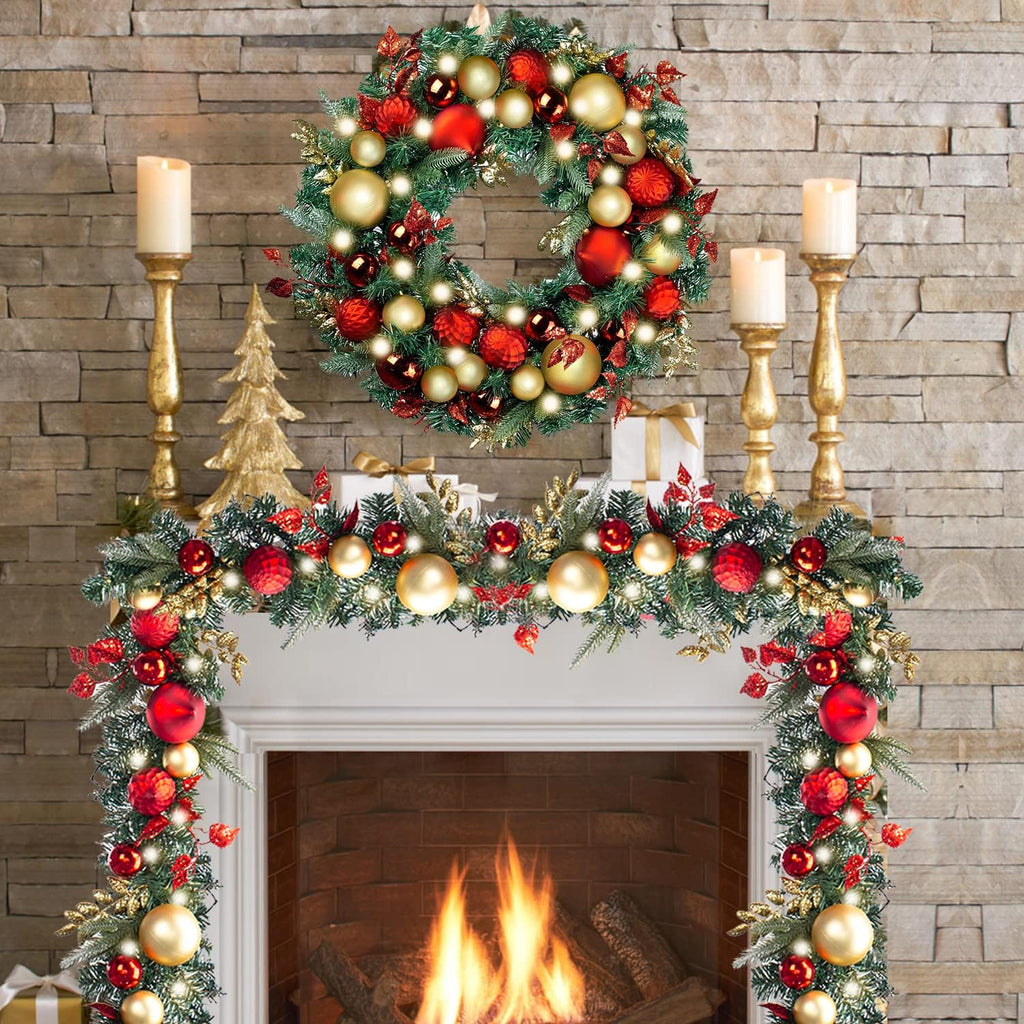wanna-cul pre-lit 9ft christmas garland with lights 50 shown in use