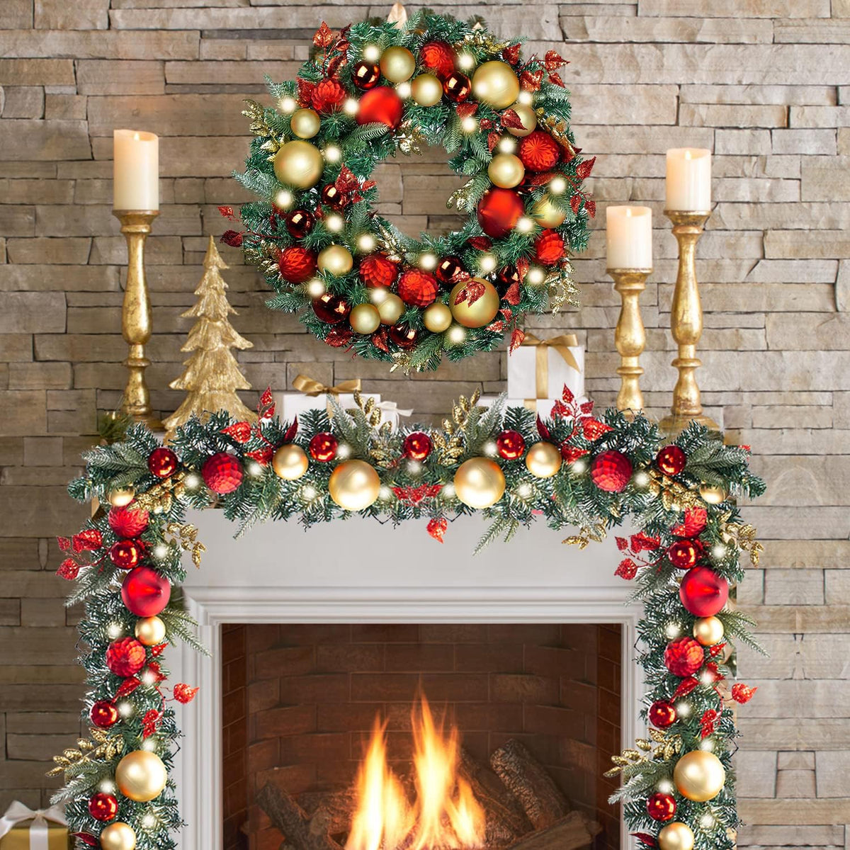 wanna-cul pre-lit 9ft christmas garland with lights 50 shown in use