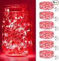 btfarm 6 Pack Fairy Lights Battery Operated [3 Modes], 7ft 20 Led Twinkle Lights String Lights Waterproof Bulk Small Mini Silver Wire for Christmas Mason Jars Wedding Table Centerpiece, Red
