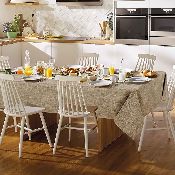 Fitable Faux Linen Tablecloth Rectangle 60 x 120 Inch - Rustic Fabric Table Cloth for 8 Foot Tables, Nature Faux Burlap Table Cover for Kitchen Dining, Party, Farmhouse