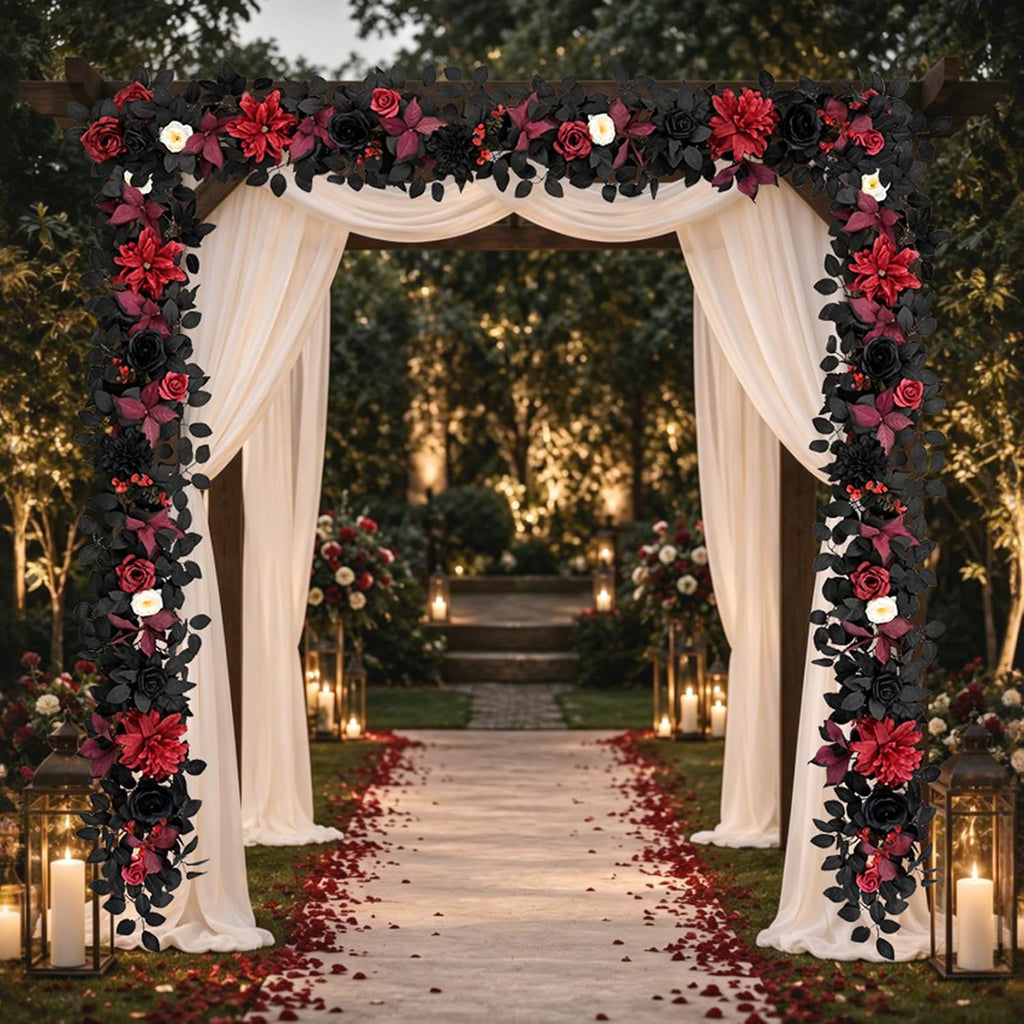 waipfaru 2pcs halloween garland, artificial rose flower garland, side view