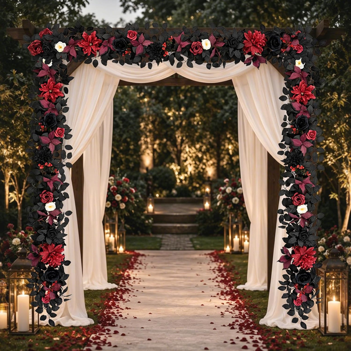 waipfaru 2pcs halloween garland, artificial rose flower garland, side view
