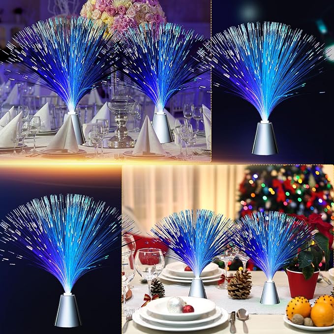 Patelai 16 Pcs LED Fiber Optic Lamp Color Changing Fiber Optic Night Light with Multicolor Glow Decorative Table Centerpiece for Sensory Bedroom Halloween Party Holiday Decorations (Stylish,Blue)