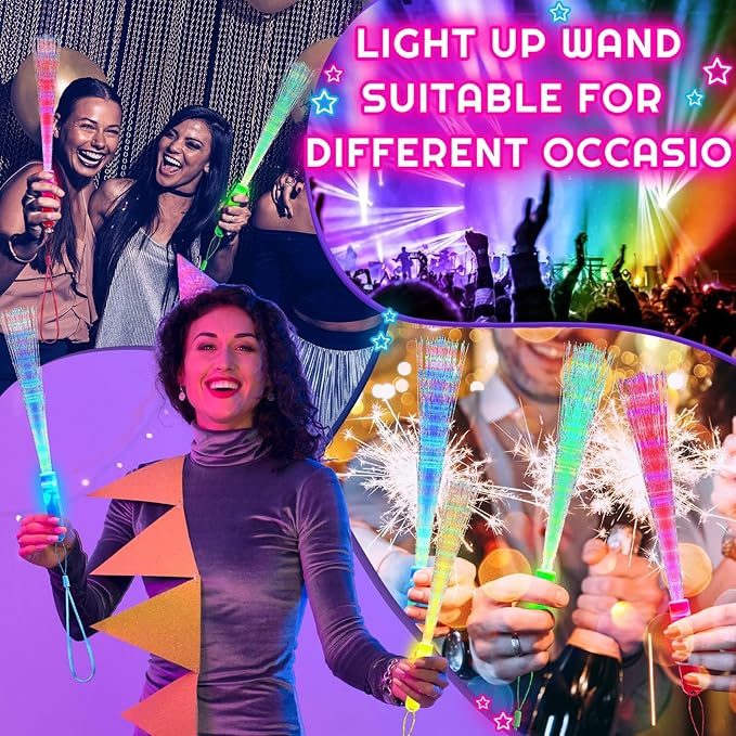 Lewtemi 60 Pack Fiber Optic Wand Glow Wand LED Light Up Wand Bulk with 3 Flashing Models Flashing Sticks with Included Batteries for Birthday Party Favor Wedding Halloween Christmas (Novel Colors)