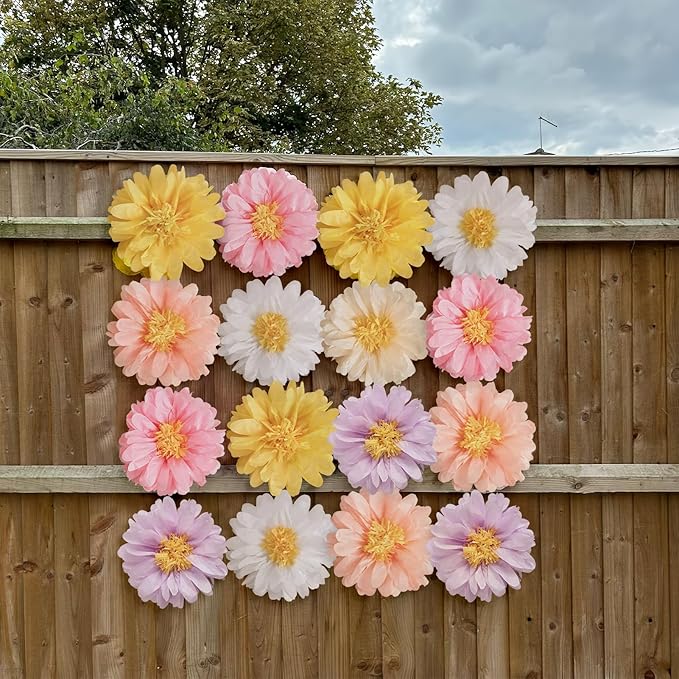 12 Pcs Daisy Tissue Paper Pom Poms Party Decorations Colorful Tissue Flowers Spring Party Decoration Paper Flowers Decorations for Wall Backdrop Garden Wedding Decor
