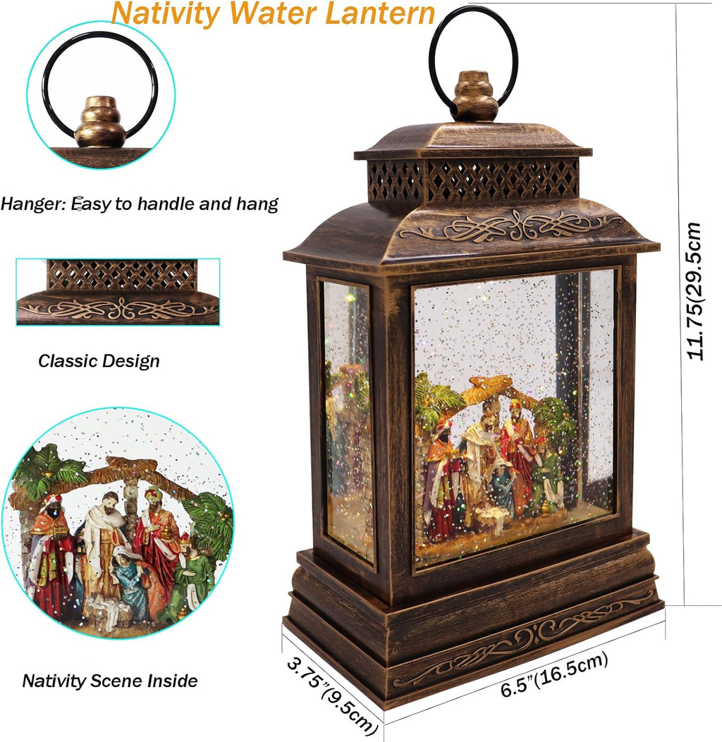 EYZH Christmas Nativity Snow Globe Lantern with 6 Hour Timer, Musical Lighted Nativity Scene Water Globes with Nativity Scene Indoor 11.75 inch USB Sparkling for Living Home,Bedroom Everyday Decor