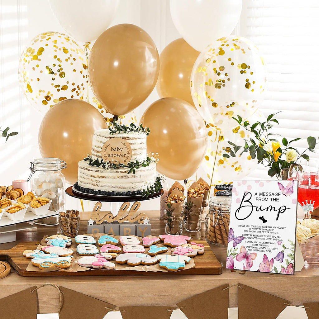 Roowest Cool Baby Shower Tabletop Decoration a Message from the Bump Wooden Baby Shower Games Sign Greenery Cute Gender Reveal Party Thank You Sign, 11.2 x 8.66 Inches(Butterfly)