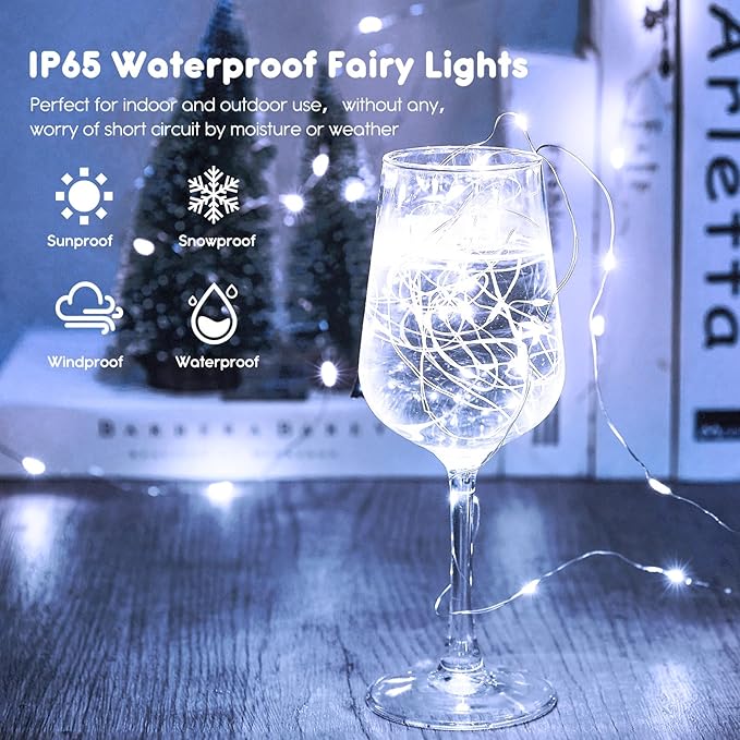 Minetom 12 Pack Fairy Lights Battery Operated String Lights with Timer - 7ft 20 LED Waterproof Silver Wire Firefly Lights Waterproof for DIY Crafts Wedding Décor Table Mason Jars Party, White