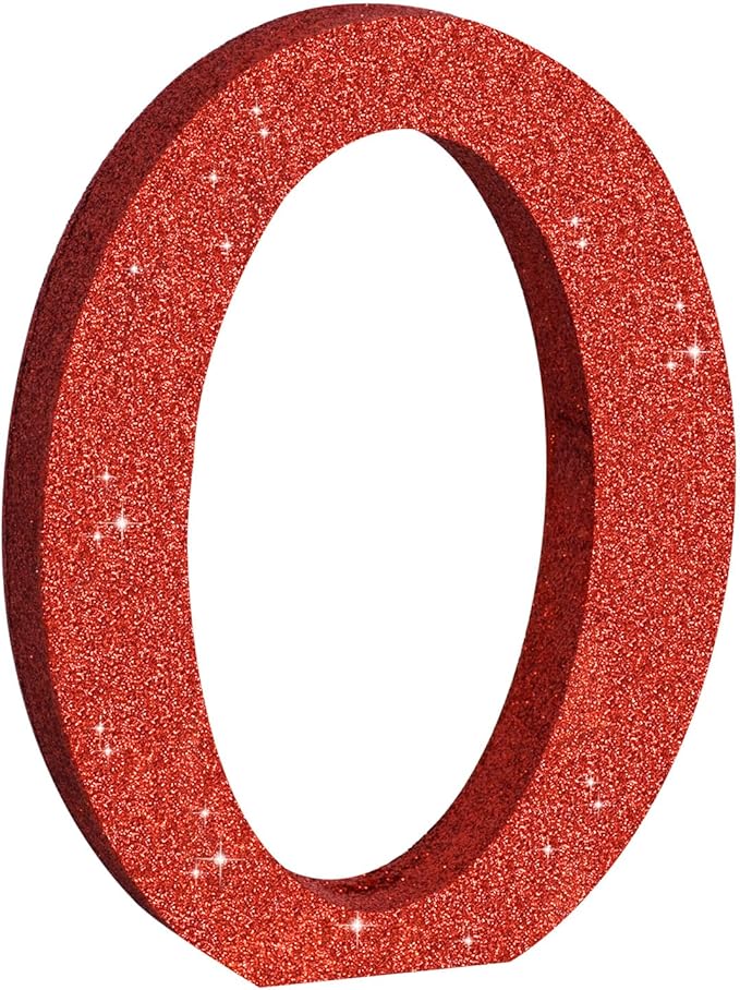 TONIFUL 8 Inch Red Glitter Letter O Table Centerpiece A-Z Red Birthday Party Decorations,Red Alphabet O for Birthday,Chrismas,Graduation,Bridal Shower,Wedding,Anniversary Party Supplies