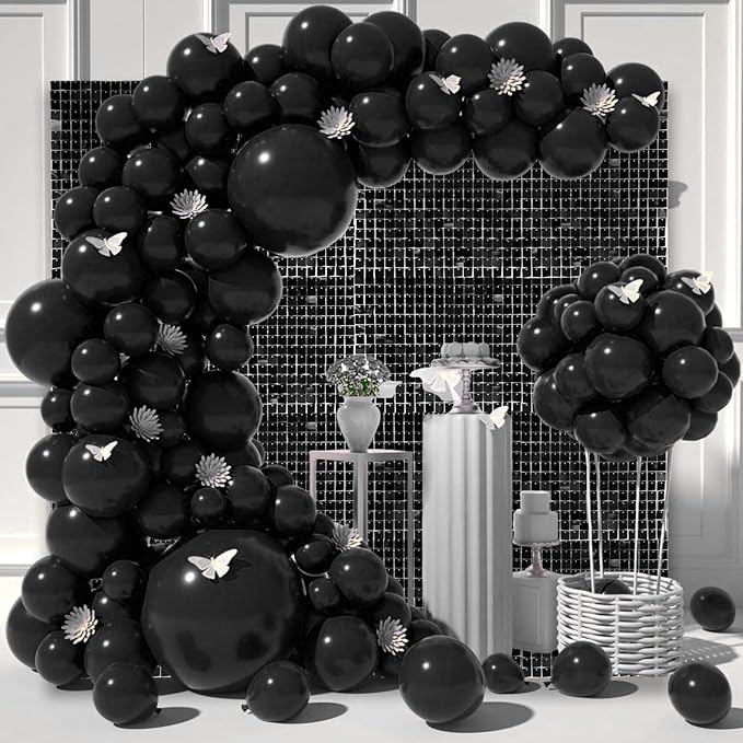 12PCS Black Shimmer Wall Backdrop, Square Sequin Photo Backdrops Panel, Glitter Wall Background for Birthdays, Weddings, Halloween, Engagements, Disco Bachelorette Party Decoration (3FTx4FT)