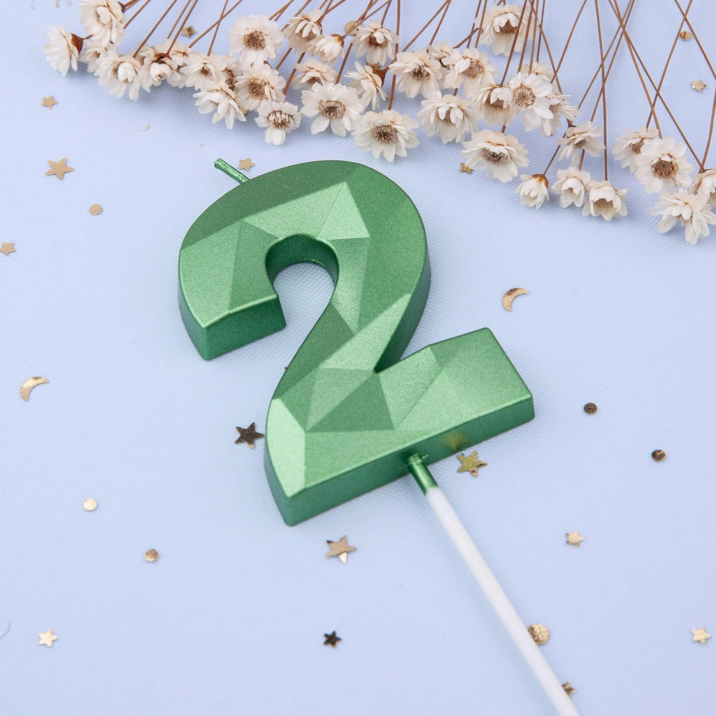 PHD CAKE 2.76 Inch Crystal Green 2 Number Cake Candle, Numeral Birthday Candles, Green Number Candles, Party Celebration