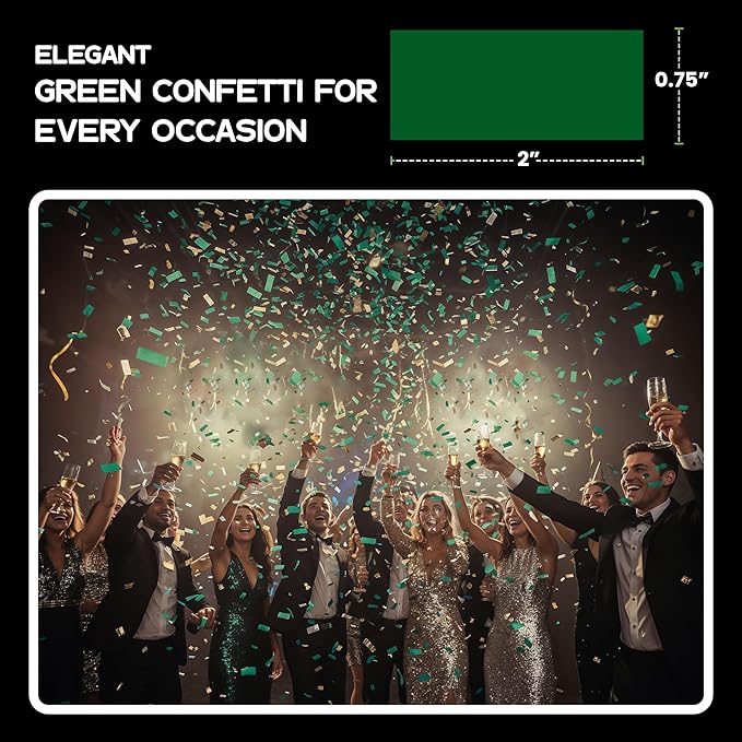 Ultimate Confetti, Rectangular Biodegradable Confetti – Dark Green Fluttering Tissue Paper Confetti for Cannon and Launcher use - Wedding Confeti, Birthday, Parties and Live Events - 1 lb, 16 oz