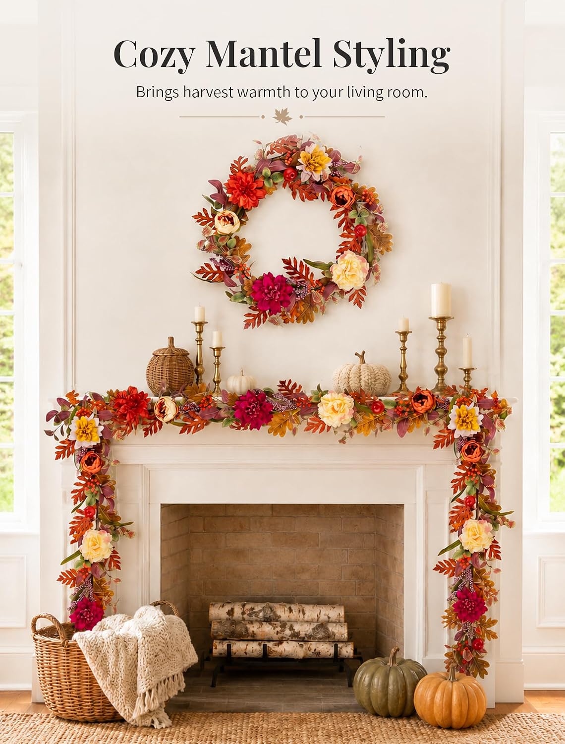 nuptio 6ft fall garland for mantle: fall decor, close-up detail