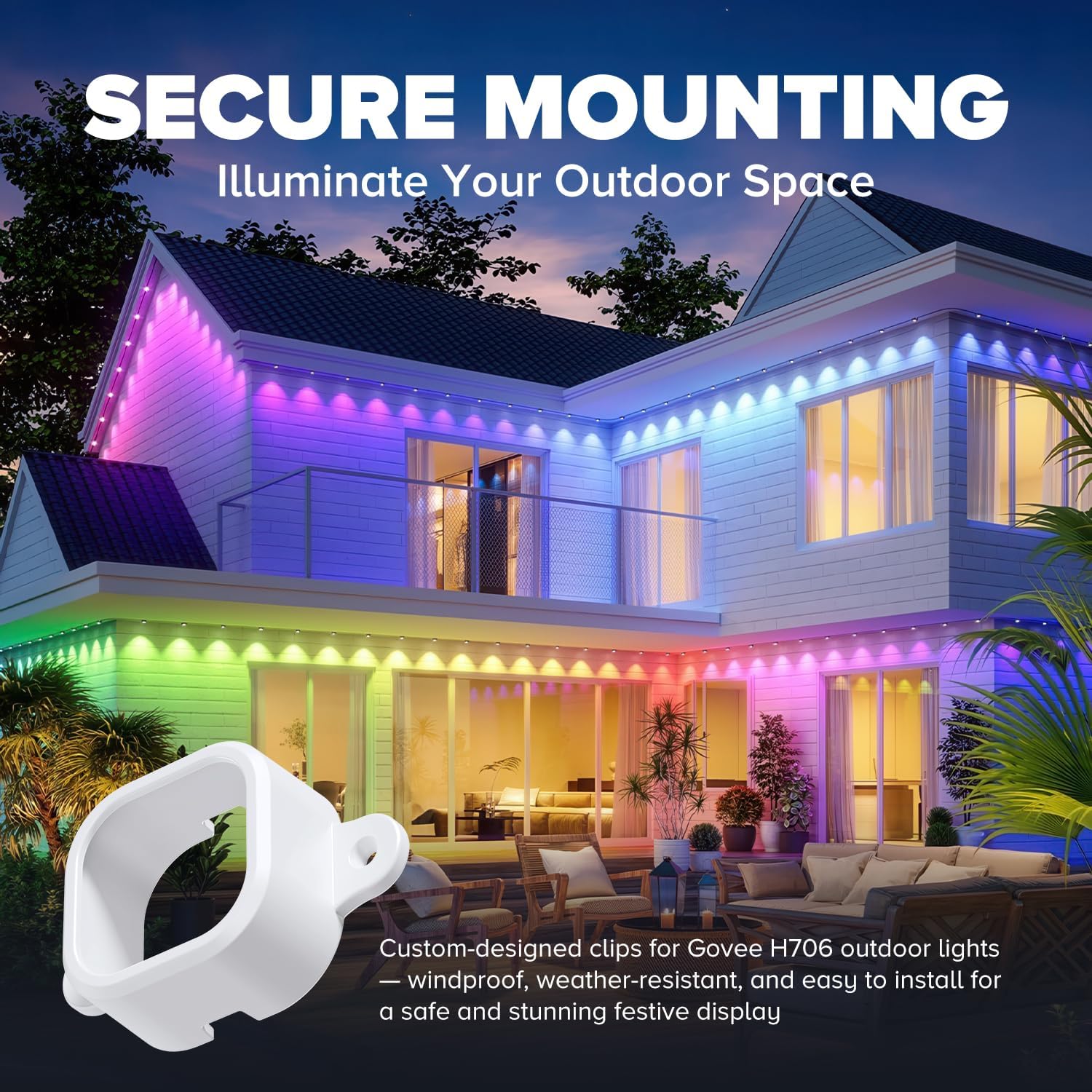 100Pcs Light Clips for Govee H706, Mounting Brackets Compatible with Govee Pro Permanent Outdoor Lights Extension, 200pcs Screws Secure Installation