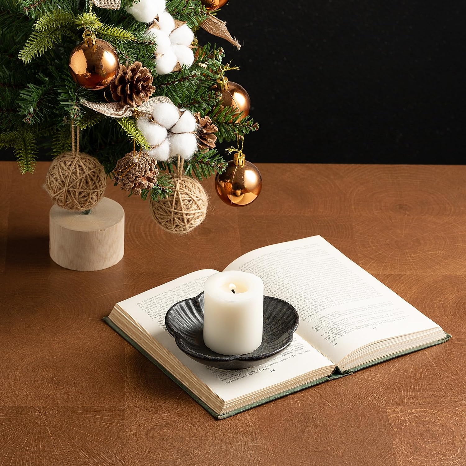 Ceramic Pillar Candle Holder, Incense & Tealight Tray, Black | Ceramic pillar candle holder for tealights, incense, and palo santo. Easy to clean. Ideal for home decor and aromatherapy.