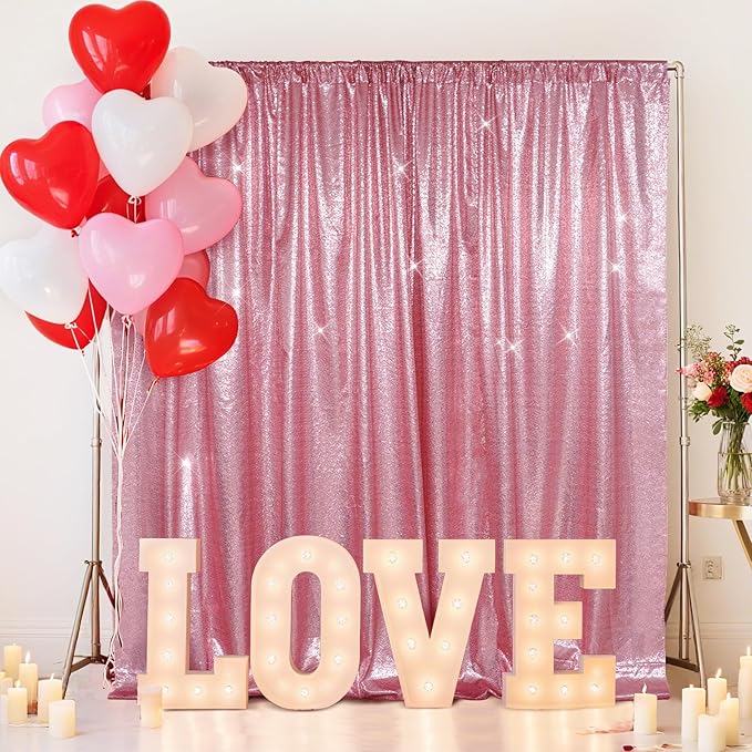SquarePie Sequin Backdrop Less Transparent Background Sparkly Curtain for Wedding Party 6FT x 6FT Fuchsia Pink