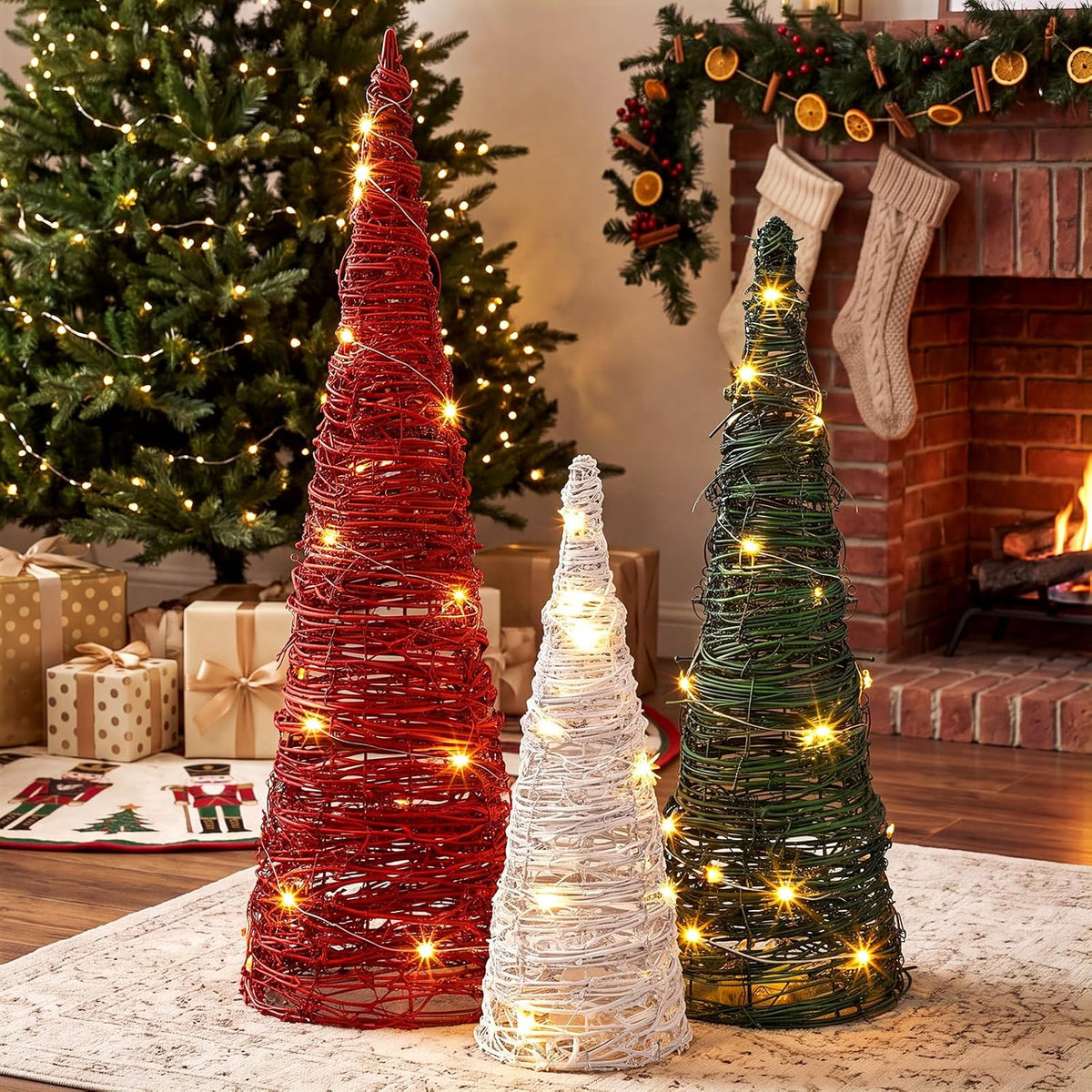 jenaai 3 pcs lighted christmas rattan table tree, main product view