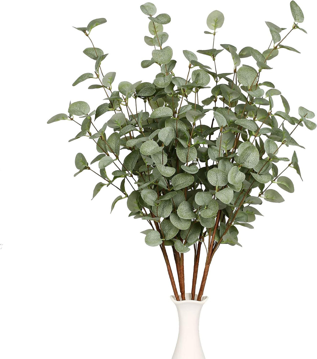 6 Pcs 27" Eucalyptus Stems Greenery Stems Eucalyptus Leaf Spray in Green Silk Plastic Plants Floral Artificial Plants for Home Party Wedding Decoration
