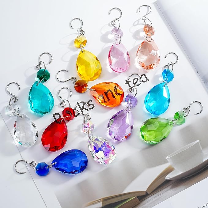 H&D HYALINE & DORA 3Inch Crystal Suncatcher Bauhinia Prisms Pendants 10Pcs Chandelier Crystals Replacement Hanging Sun Catcher Beads for DIY Arts Crafts Decor (Lake Blue)
