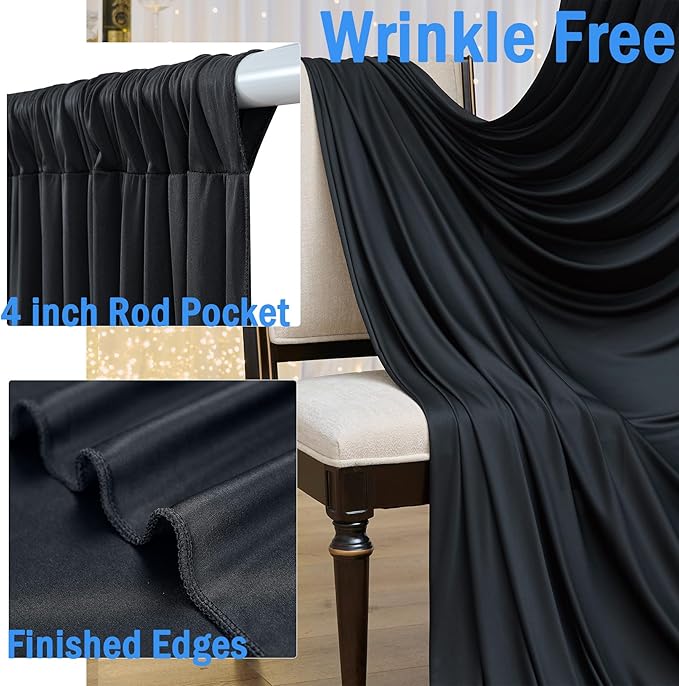 40ftx10ft Wrinkle Free Black Backdrop Curtain for Parties 8 Panels 5x10ft Silky Polyester Photo Backdrop Drapes Back Drop Cloth for Wedding Birthday Background Photography Photoshoot Decor