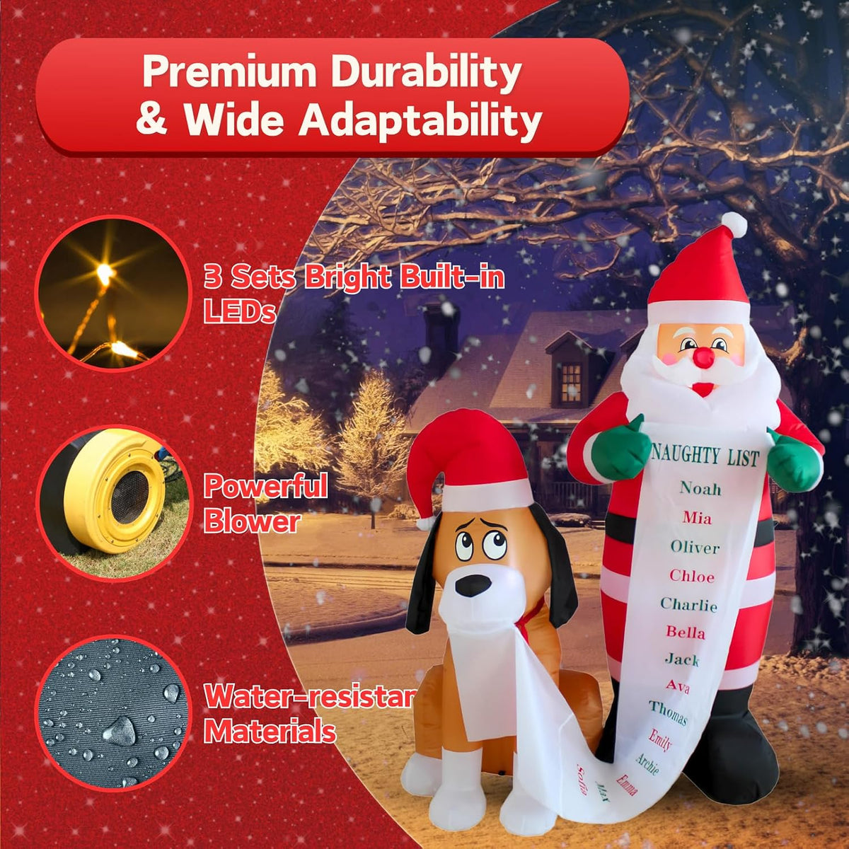 pts 6ft inflatable santa with dog outdoor decoration, package contents