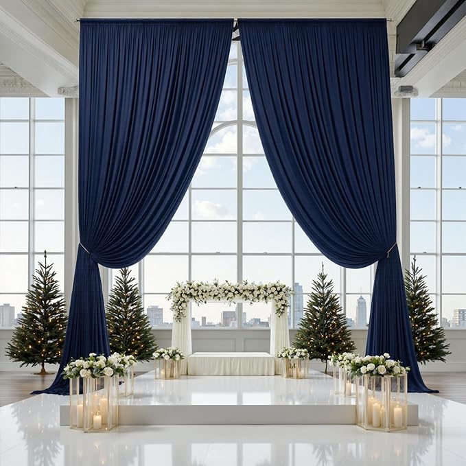 PartyVillage 10ft×15ft Navy Blue Backdrop Curtain for Wedding Parties, 2 Panels Wrinkle Free 15 FT Long Polyester Photo Backdrop Drapes Back Drop Cloth for Birthday Photography Background