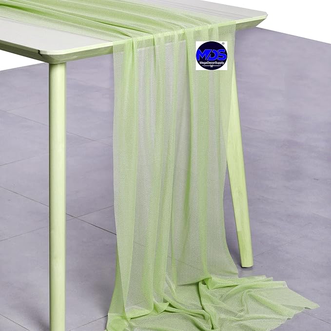 MDS 2 Pack 10ft Chiffon Table Runner 29 x 120 Inches Sheer Wedding Runner Romantic Rustic Table Runner for Wedding Decorations, Birthday Parties, Bridal Shower Party Arch Decor - Sage Green