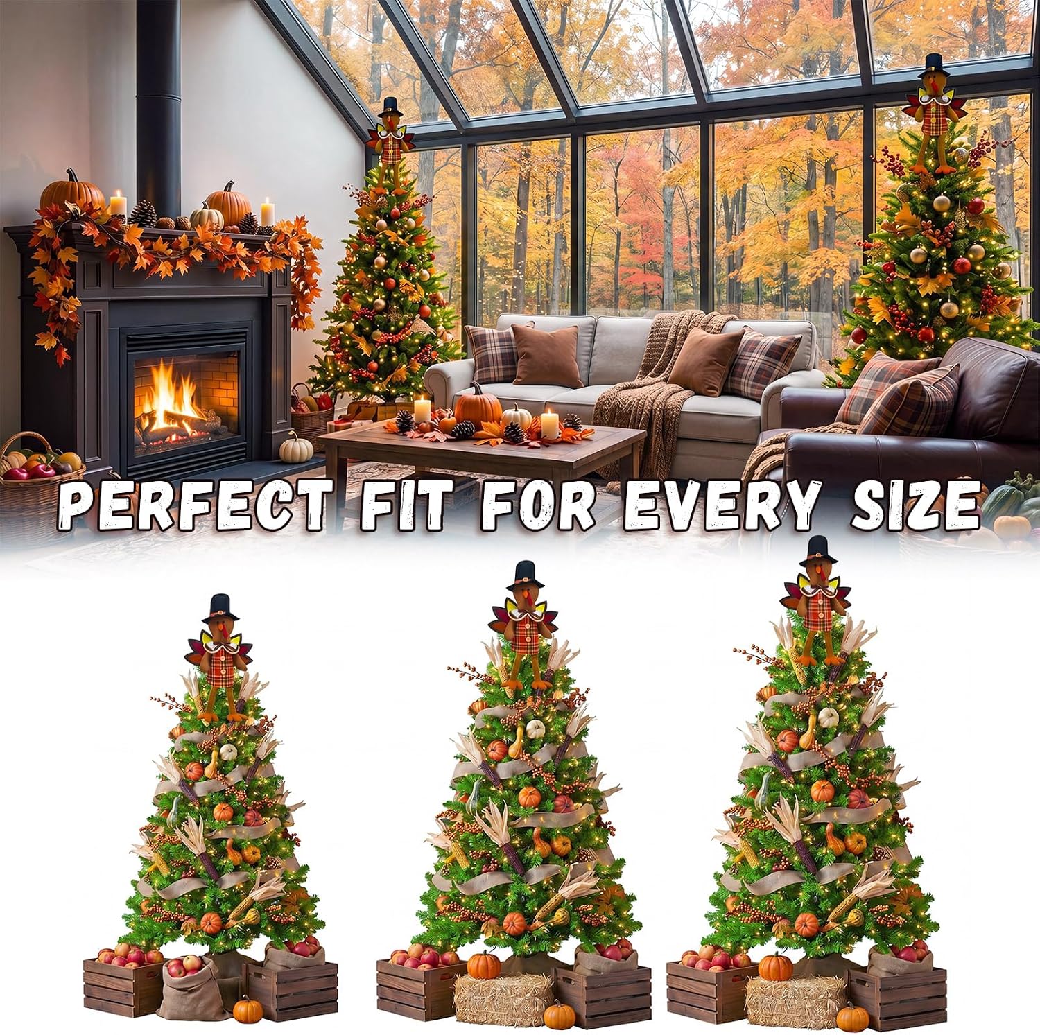Soulchen 21 Inch Thanksgiving Turkey Tree Topper Plush Gnome Fall Tree Topper with Wings Hat and Dangle Legs Harvest Autumn Ornament for Home Farmhouse Party Decor