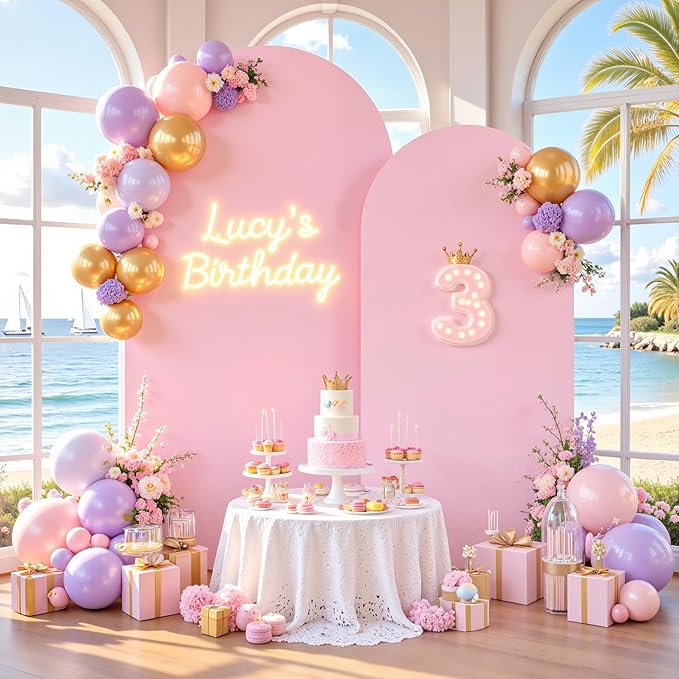 Pink Purple Arch Backdrop Cover for Wedding, 7.2FT 6FT Set of 2 Stretchy Spandex Fitted Arch Stand Cover for Baby Shower, Birthday Party Decor, Chiara Backdrop Cover with Double-Sided Design