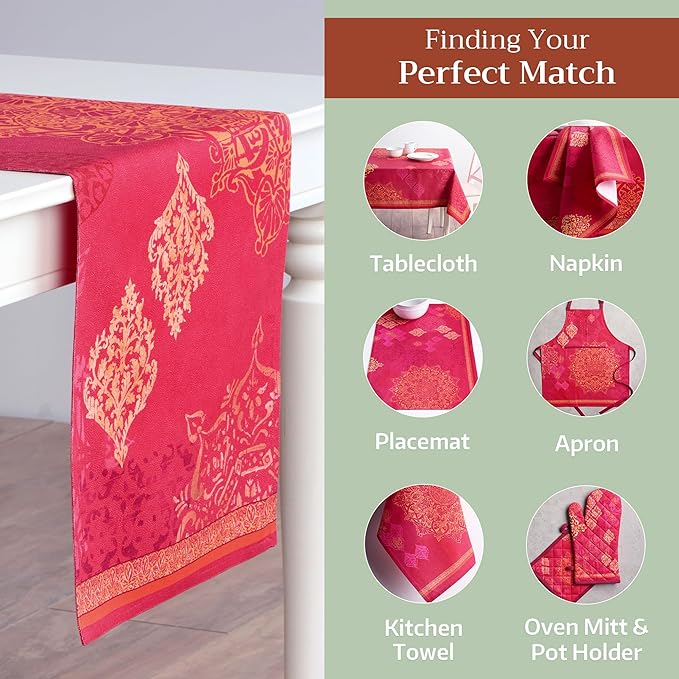 Maison d' Hermine Table Runner 100% Cotton Double Layer Table Runners 72 inches Long for Thanksgiving Christmas Decorations Home Kitchen Dining Party Wedding (Versailles, 14.5" x 72")
