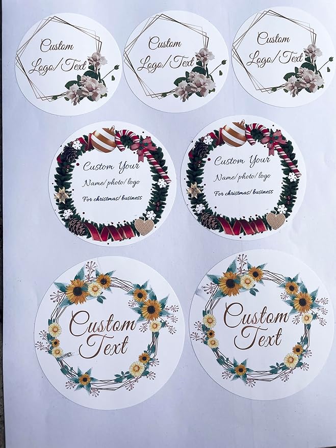 Personalized Custom Stickers Labels for Wedding Favors Birthday, Business Logo Customized Sticker.Waterproof, Fade & Heat Resistant and Cold Resistant. Pack of 100 to 1000. (Wreath 3, 6.5 Inch)