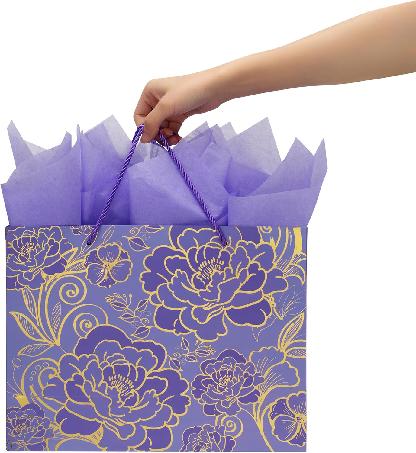 Qirrmiy 13" Large Rose Purple Gift Bag Set with Greeting Card and Tissue Paper for Women or Girls for Celebrating Birthdays, Mother's Day, Valentine's Day, Weddings, Anniversaries