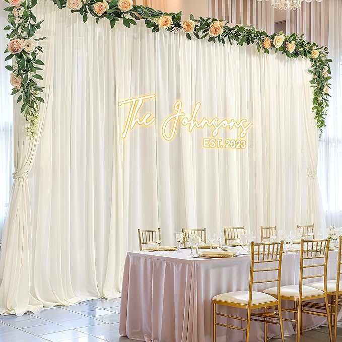 10ft x 10ft Ivory Backdrop Curtain Drapes, Wrinkle-Free Sheer Chiffon Fabric Photo Background Panels for Wedding Arch Party Ceremony Stage Photography Decorations