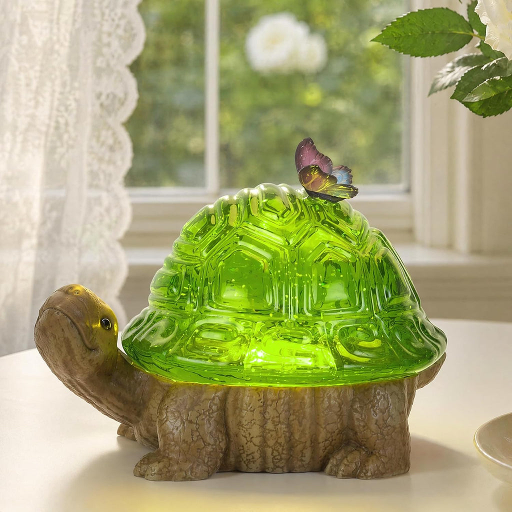 Spring Turtle Snow Globe Decor with 6H Timer, Swirling Glitter Water Globe Tortoise Spring Decoration, USB/Battery Operated, Turtle Glowglobe for Spring Holiday Home Decor and Gift