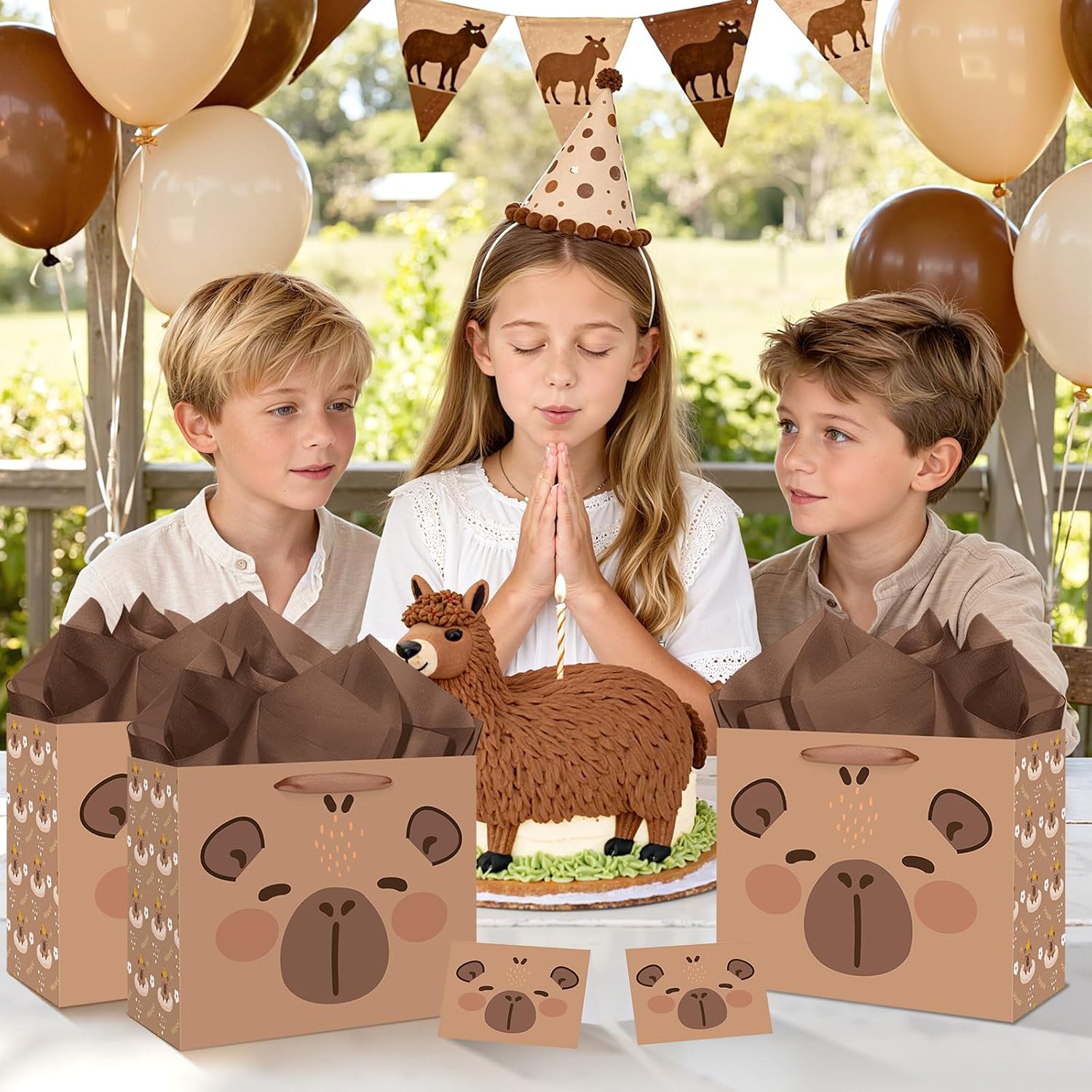 Large Capybara Birthday Gift Bag,Cute Capybara Wrapping Paper Bag Brown Capybara Party Decoration Gift Bag with Tissue Paper and Greeting Card for Capybara Animal-Themed Birthday Party Supplies