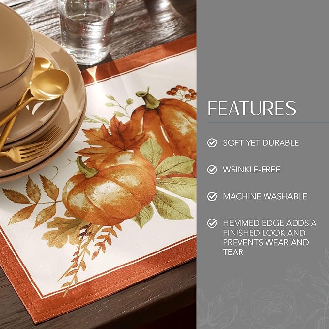 Elrene Home Fashions Autumn Pumpkin Grove Fall Placemat, Seasonal Table Decor, 13"x19", Multi Color