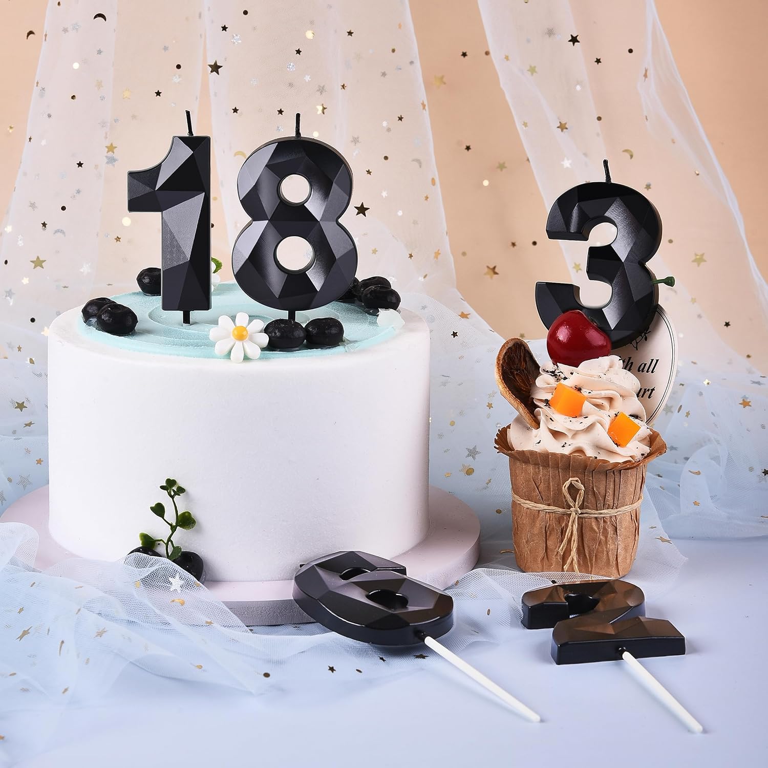 PHD CAKE 2.76 Inch Crystal Black 9 Number Birthday Candles, Black Number Candles, Cake Number Candles, Party Celebration